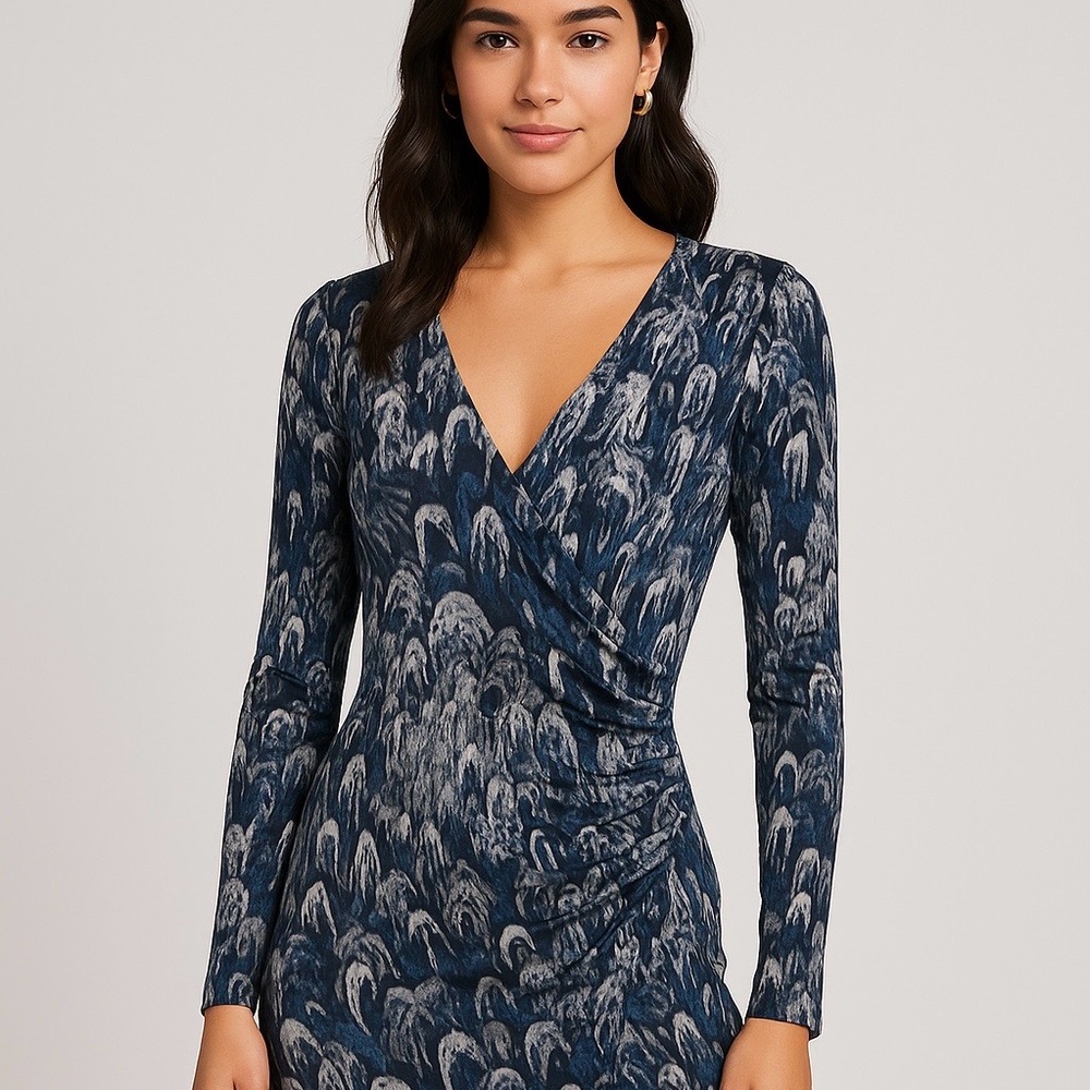 Jennifer Lopez Blue, Gray and Black Long Sleeve Dress